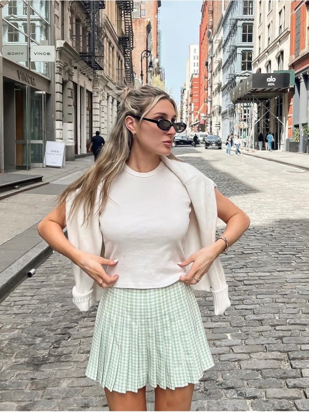 Zara Light Green Gingham Pleated Skort